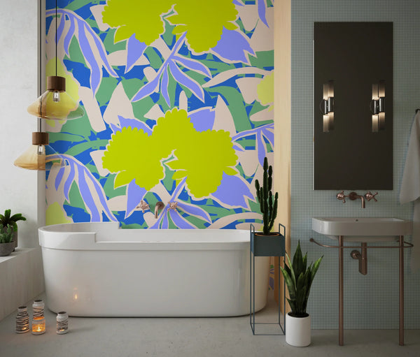 Abstract Dynamic Flowers Wallpaper, Seamless Pattern Mural, Oversized Custom Size Wall Art, Non-Woven, Non-Adhesive, Modern Wall Paper, Removable