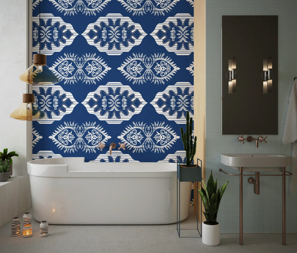 Floral Ikat Wallpaper, Seamless Pattern Mural, Oversized Custom Size Wall Art, Non-Woven, Non-Adhesive, Modern Wall Paper, Removable