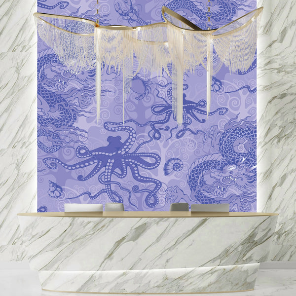 Toile de Jou, Purple Wallpaper, Seamless Pattern Mural, Oversized Custom Size Wall Art, Non-Woven, Non-Adhesive, Modern Wall Paper, Removable