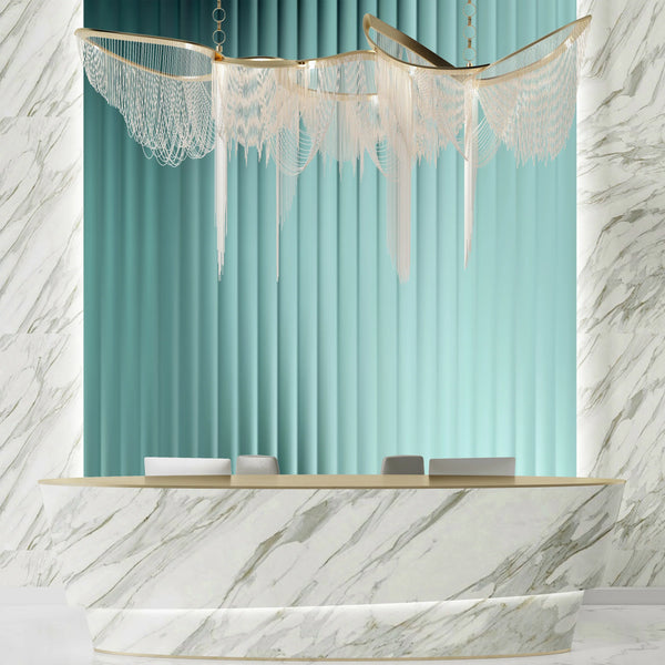 Corrugated Glass Effect Wallpaper, Blue, Green Mural, Oversized Custom Size Wall Art, Non-Woven, Non-Adhesive, Modern Wall Paper, Removable