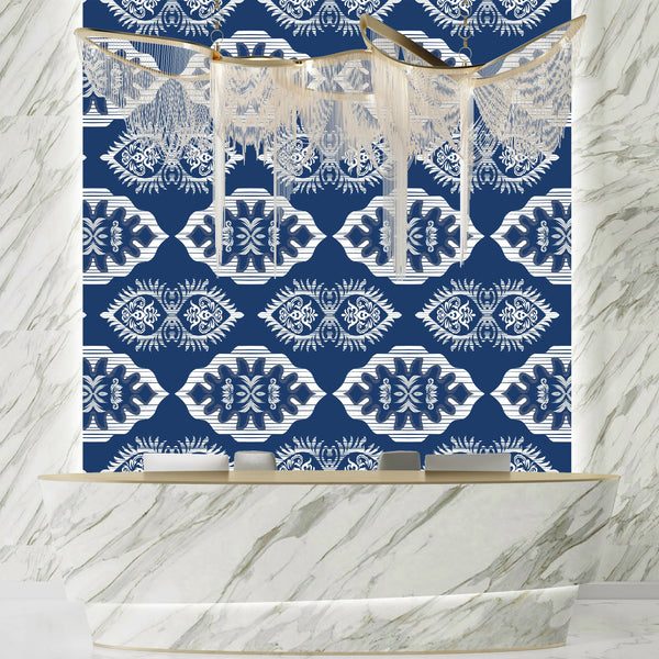 Floral Ikat Wallpaper, Seamless Pattern Mural, Oversized Custom Size Wall Art, Non-Woven, Non-Adhesive, Modern Wall Paper, Removable