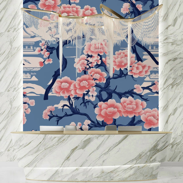 Traditional Japanese Kimono Wallpaper, Sakura Pattern Mural, Oversized Custom Size Wall Art, Non-Woven, Non-Adhesive, Modern Wall Paper, Removable