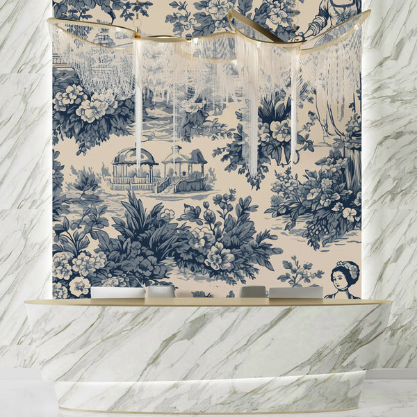 Flower Garden Wallpaper, Victorian Lady Pattern Mural, Oversized Custom Size Wall Art, Non-Woven, Non-Adhesive, Modern Wall Paper, Removable