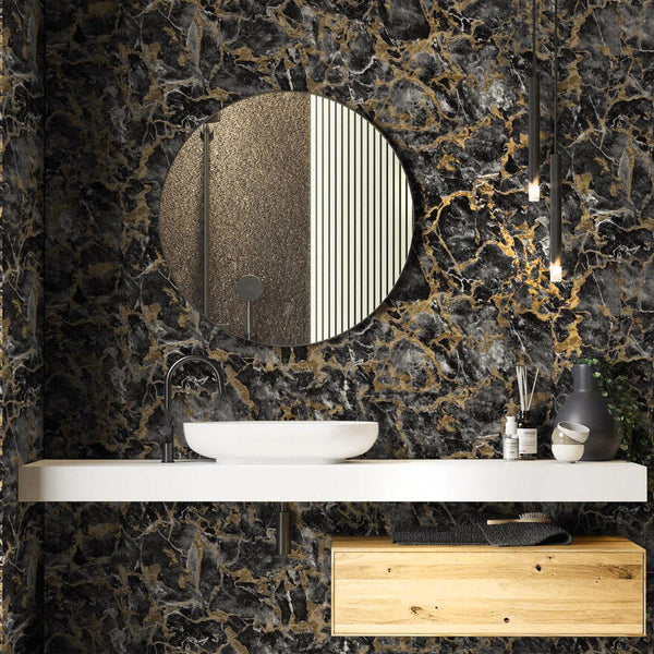 Beautiful Black Marble Gold Spark Embossed Wallpaper, Textured Shiny wall Covering for Store & Home, Elegant Wallpaper, Washable, 177 sq ft - Adawall Wallpaper - Registered Trade Accounts Only, Wallpaper Wholesale Account - 23103-5 - Adawall Wholesale - Wallpaper Wholesaler