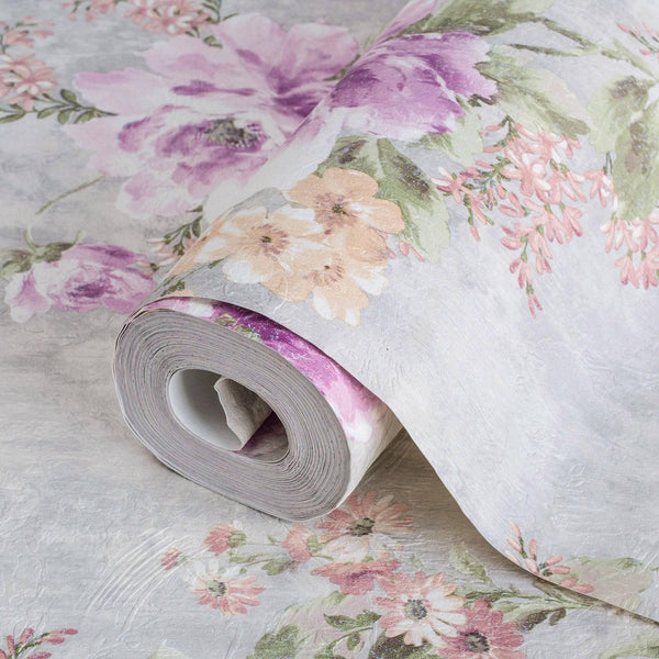 Beautiful Deep Embossed Floral Wallpaper, Rich Textured Wallcovering, Traditional, White Purple, Extra Large 114 sq ft Roll, Flowers - Adawall Wallpaper - Registered Trade Accounts Only, Wallpaper Wholesale Account - 4708-1 - Adawall Wholesale - Wallpaper Wholesaler