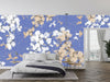 Abstract Floral, Blue Background Wallpaper, Seamless Pattern Mural, Oversized Custom Size Wall Art, Non-Woven, Non-Adhesive, Modern Wall Paper, Removable