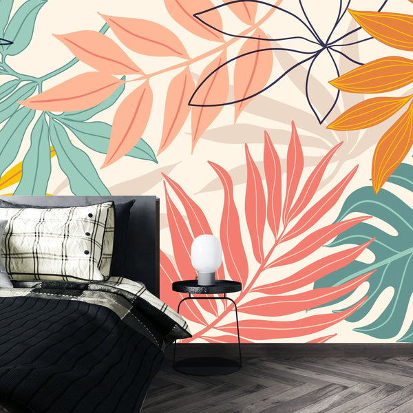 Abstract Art Wallpaper, Botanical Mural, Oversized Custom Size Wall Art, Non-Woven, Non-Adhesive, Modern Wall Paper, Removable