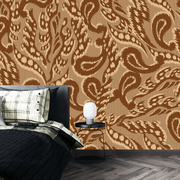 Brown Ikat Wallpaper, Seamless Pattern Mural, Oversized Custom Size Wall Art, Non-Woven, Non-Adhesive, Modern Wall Paper, Removable