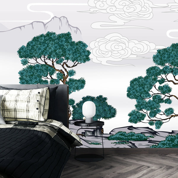 Chinese Painting Wallpaper, Classic Landscape Mountains Mural, Oversized Custom Size Wall Art, Non-Woven, Non-Adhesive, Modern Wall Paper, Removable