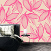 Pink Exotic Flowers Wallpaper, Seamless Pattern Mural, Oversized Custom Size Wall Art, Non-Woven, Non-Adhesive, Modern Wall Paper, Removable