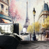 Spring in Paris Watercolor Wallpaper, Eiffel Tower Mural, Oversized Custom Size Wall Art, Non-Woven, Non-Adhesive, Modern Wall Paper, Removable