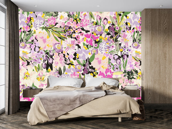 Abstract Floral Wallpaper, Seamless Pattern Mural, Oversized Custom Size Wall Art, Non-Woven, Non-Adhesive, Modern Wall Paper, Removable