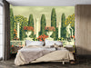 Flower Beds Wallpaper, Terrace in the Park Mural, Oversized Custom Size Wall Art, Non-Woven, Non-Adhesive, Modern Wall Paper, Removable