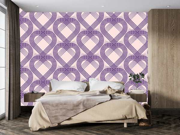 Purple Heart Wallpaper, Seamless Pattern Mural, Oversized Custom Size Wall Art, Non-Woven, Non-Adhesive, Modern Wall Paper, Removable