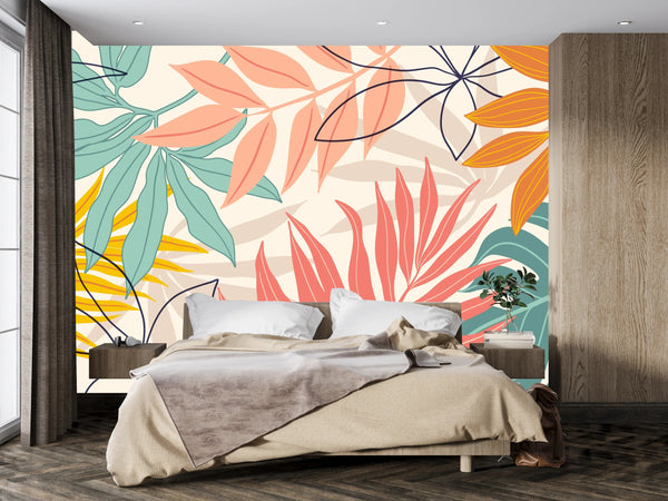 Abstract Art Wallpaper, Botanical Mural, Oversized Custom Size Wall Art, Non-Woven, Non-Adhesive, Modern Wall Paper, Removable