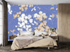 Abstract Floral, Blue Background Wallpaper, Seamless Pattern Mural, Oversized Custom Size Wall Art, Non-Woven, Non-Adhesive, Modern Wall Paper, Removable