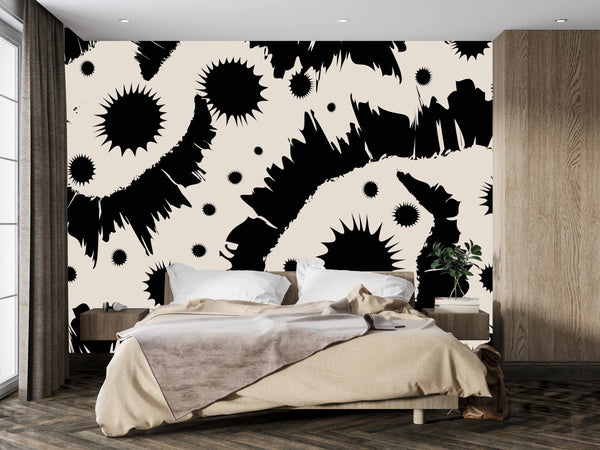Black Splashes Wallpaper, Seamless Pattern Mural, Oversized Custom Size Wall Art, Non-Woven, Non-Adhesive, Modern Wall Paper, Removable