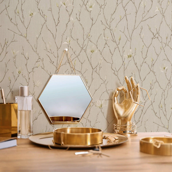 Beige Floral Blossom Embossed Wallpaper, Flower Branches Chinoiserie Wallcovering - Adawall Wallpaper - Registered Trade Accounts Only, Wallpaper Wholesale Account - 7800-3 - Adawall Wholesale - Wallpaper Wholesaler
