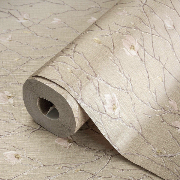 Beige Floral Blossom Embossed Wallpaper, Flower Branches Chinoiserie Wallcovering - Adawall Wallpaper - Registered Trade Accounts Only, Wallpaper Wholesale Account - 7800-3 - Adawall Wholesale - Wallpaper Wholesaler