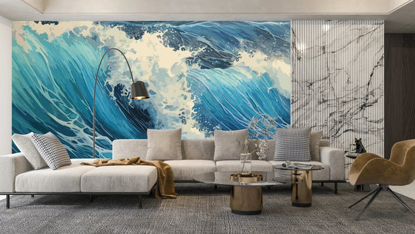 Big Wave in a Raging Sea Wallpaper, Oil Painting Mural, Oversized Custom Size Wall Art, Non - Woven, Non - Adhesive, Modern Wall Paper, Removable - Adawall Wallpaper - Registered Trade Accounts Only, Wallpaper Wholesale Account - W77613 - Adawall Wholesale - Wallpaper Wholesaler