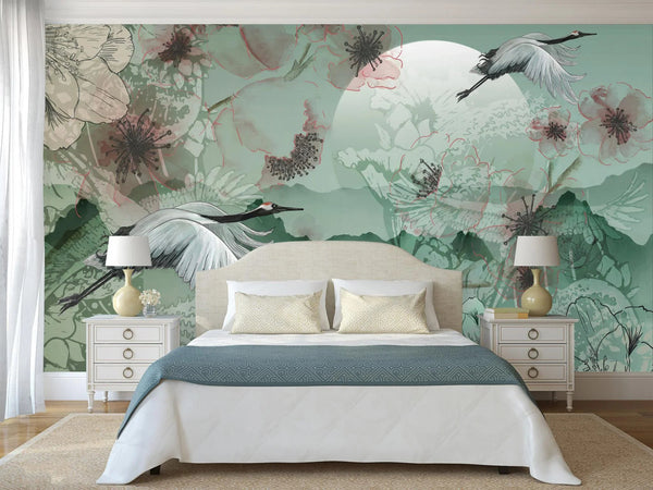 Birds Scene Wall Mural, Green Botanical Tropical Wallpaper, Nature, Customized Wall Mural, Durable, Non - Woven Wall Paper, Non - Adhesive, Removable - Adawall Wallpaper - Registered Trade Accounts Only, Wallpaper Wholesale Account - A304-3 - Adawall Wholesale - Wallpaper Wholesaler