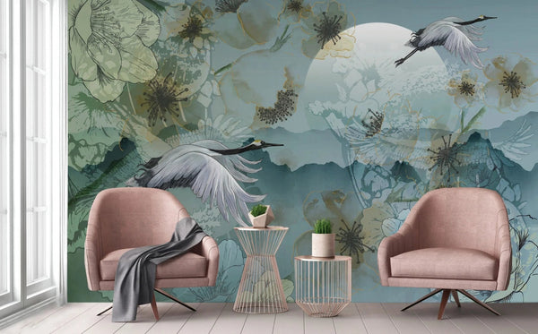 Birds Scene Wallpaper, Botanical Tropical Wallpaper, Nature, Customized Wall Mural, Durable, Non - Woven Wall Paper, Non - Adhesive, Removable - Adawall Wallpaper - Registered Trade Accounts Only, Wallpaper Wholesale Account - A304-1 - Adawall Wholesale - Wallpaper Wholesaler