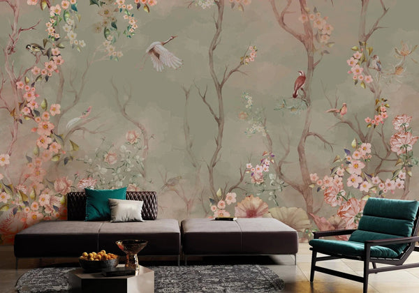 Birds Trees Nature Scene Wallpaper, Tropical Botanical Wall Mural, Green Customized Wallpaper, Home Decor, Bedroom, Store, Forest Large Wall Art - Adawall Wallpaper - Registered Trade Accounts Only, Wallpaper Wholesale Account - A305-3 - Adawall Wholesale - Wallpaper Wholesaler