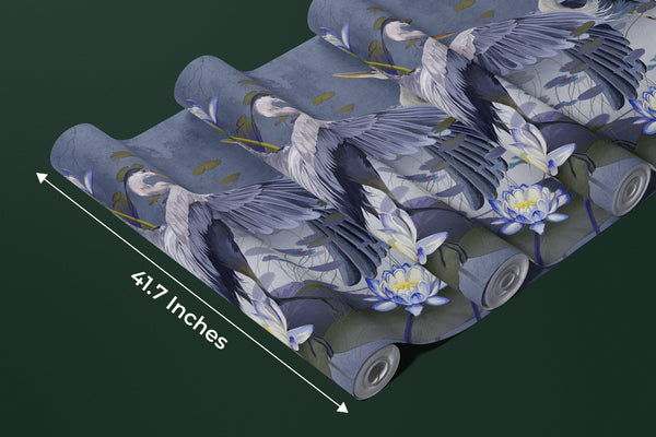 Birds Wallpaper, Lotus and Blue Background Mural, Oversized Custom Size Wall Art, Non - Woven, Non - Adhesive, Modern Wall Paper, Removable - Adawall Wallpaper - Registered Trade Accounts Only, Wallpaper Wholesale Account - W77502 - Adawall Wholesale - Wallpaper Wholesaler