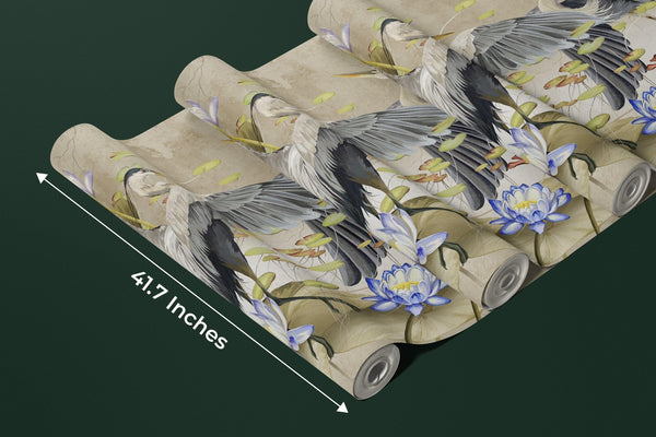 Birds Wallpaper, Lotus Mural, Oversized Custom Size Wall Art, Non - Woven, Non - Adhesive, Modern Wall Paper, Removable - Adawall Wallpaper - Registered Trade Accounts Only, Wallpaper Wholesale Account - W77501 - Adawall Wholesale - Wallpaper Wholesaler