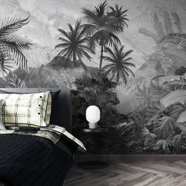 Black and White Jungle Wallpaper, Exotic Trees Mural, Oversized Custom Size Wall Art, Non - Woven, Non - Adhesive, Modern Wall Paper, Removable - Adawall Wallpaper - Registered Trade Accounts Only, Wallpaper Wholesale Account - W77520 - Adawall Wholesale - Wallpaper Wholesaler