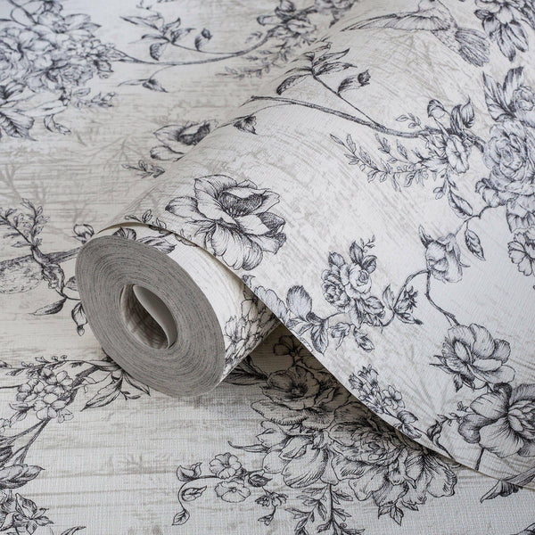 Black & White Elegant Chinoiserie Blossom Floral Wallpaper, Animal Print Birds Flowers Botanical Pattern - Adawall Wallpaper - Registered Trade Accounts Only, Wallpaper Wholesale Account - 9914-1 - Adawall Wholesale - Wallpaper Wholesaler