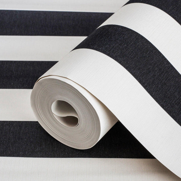 Black & White Timeless Bold Striped Wallpaper, Flocked Textured Velvet Feeling Thick Lines Wallcovering - Adawall Wallpaper - Registered Trade Accounts Only, Wallpaper Wholesale Account - 3704-8 - Adawall Wholesale - Wallpaper Wholesaler