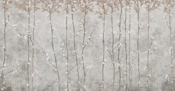 Bloom Flowers Wall Mural, Light Gray Floral Blossom Wallpaper, Oversized Nature Art Customized Wall Covering, Non-Woven, Non-Adhesive, Removable - Walloro High End Wallcoverings & More