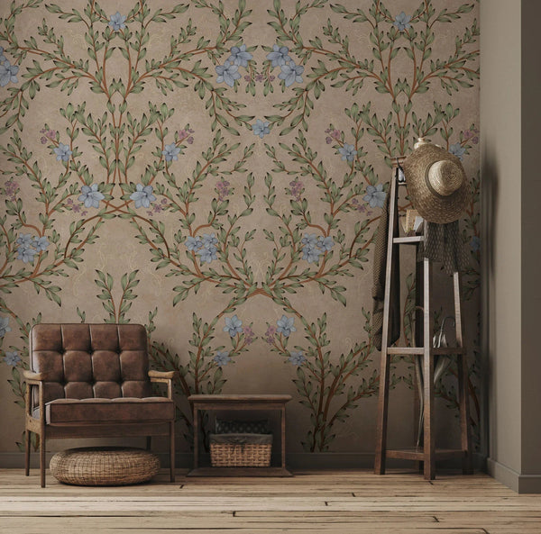 Blossom Chinoiserie Floral Wall Mural, Flower Bloom Brown Wallpaper, Large Botanical Customized Wall Art, Non - Woven, Non - Adhesive, Removable - Adawall Wallpaper - Registered Trade Accounts Only, Wallpaper Wholesale Account - SE307-1 - Adawall Wholesale - Wallpaper Wholesaler