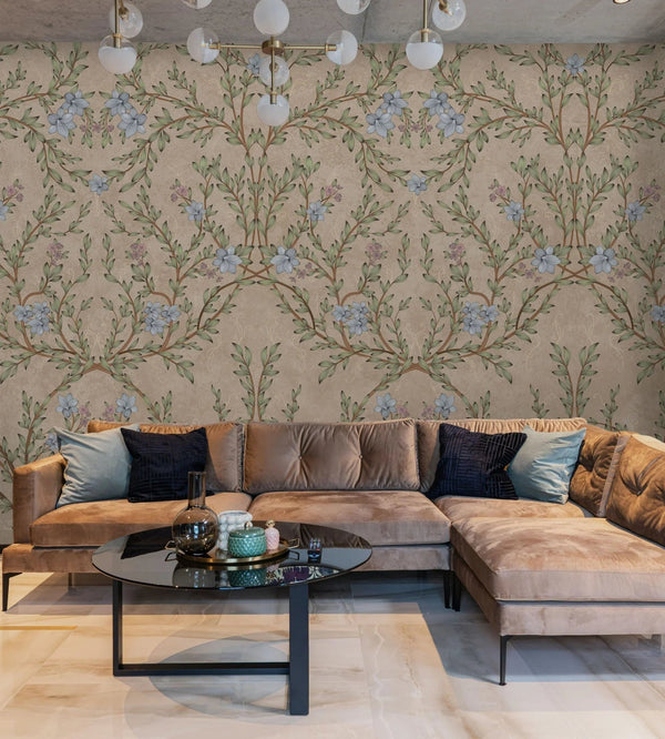 Blossom Chinoiserie Floral Wall Mural, Flower Bloom Brown Wallpaper, Large Botanical Customized Wall Art, Non - Woven, Non - Adhesive, Removable - Adawall Wallpaper - Registered Trade Accounts Only, Wallpaper Wholesale Account - SE307-1 - Adawall Wholesale - Wallpaper Wholesaler