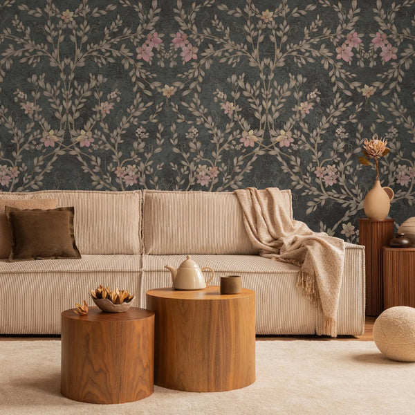 Blossom Chinoiserie Floral Wall Mural, Flower Bloom Gray Wallpaper, Large Botanical Customized Wall Art, Non - Woven, Non - Adhesive, Removable - Adawall Wallpaper - Registered Trade Accounts Only, Wallpaper Wholesale Account - SE307-3 - Adawall Wholesale - Wallpaper Wholesaler