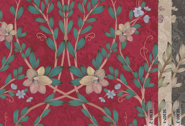 Blossom Chinoiserie Floral Wall Mural, Flower Bloom Red Wallpaper, Large Botanical Customized Wall Art, Non - Woven, Non - Adhesive, Removable - Adawall Wallpaper - Registered Trade Accounts Only, Wallpaper Wholesale Account - SE307-2 - Adawall Wholesale - Wallpaper Wholesaler