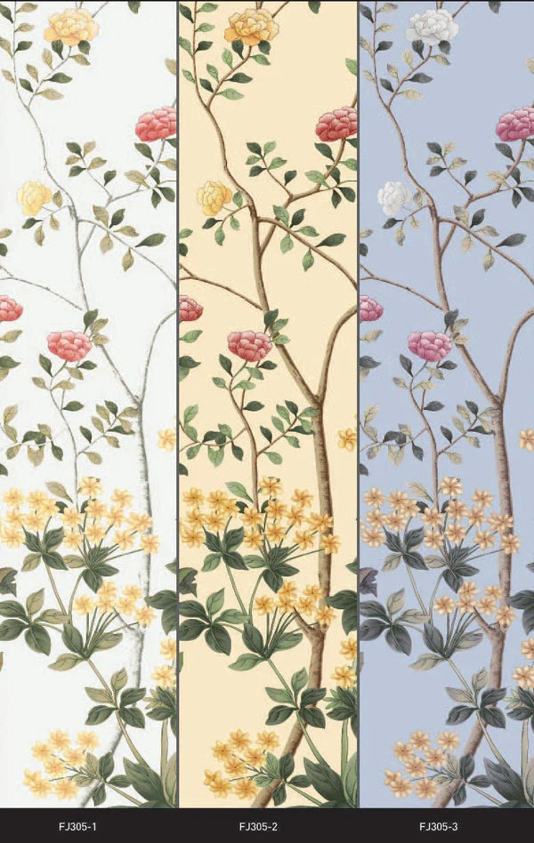Blue Botanical Wall Mural, Butterfly Flowers Chinoiserie Wallpaper, Nature Theme Custom Size Wall Covering, Non - Woven, Non - Pasted, Removable, Washable - Adawall Wallpaper - Registered Trade Accounts Only, Wallpaper Wholesale Account - FJ305-3 - Adawall Wholesale - Wallpaper Wholesaler