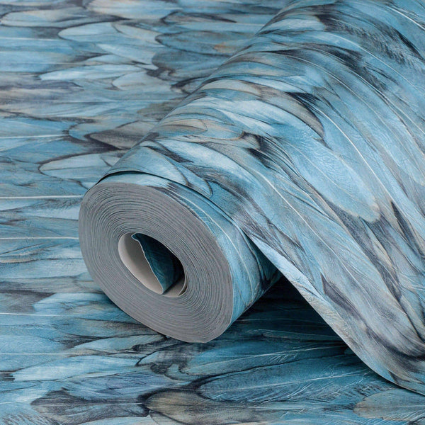 Blue Feathers Pattern Embossed Wallpaper, Tropical 3D Textured Birds Wallcovering - Adawall Wallpaper - Registered Trade Accounts Only, Wallpaper Wholesale Account - 9913-3 - Adawall Wholesale - Wallpaper Wholesaler