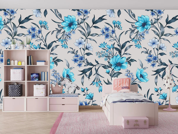 Blue Floral Wallpaper, Seamless Pattern Mural, Oversized Custom Size Wall Art, Non - Woven, Non - Adhesive, Modern Wall Paper, Removable - Adawall Wallpaper - Registered Trade Accounts Only, Wallpaper Wholesale Account - W78010 - Adawall Wholesale - Wallpaper Wholesaler