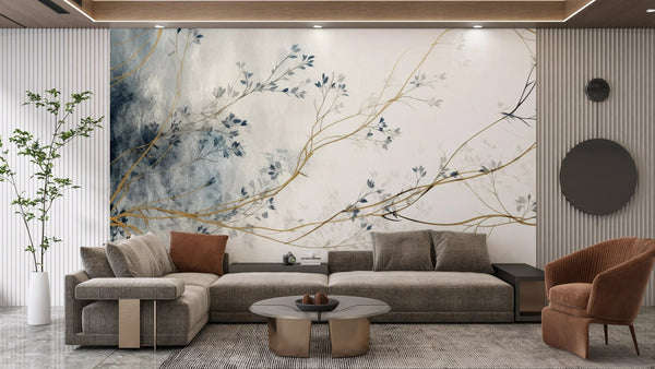 Blue Floral Wallpaper, White Background Mural, Oversized Custom Size Wall Art, Non - Woven, Non - Adhesive, Modern Wall Paper, Removable - Adawall Wallpaper - Registered Trade Accounts Only, Wallpaper Wholesale Account - W77598 - Adawall Wholesale - Wallpaper Wholesaler