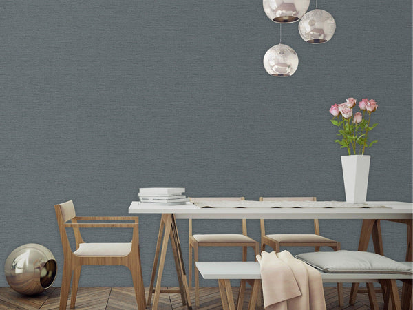 Blue Jute Basket Weave Textured Wallpaper, Solid Color Modern Plain Wallcovering - Walloro High End Wallcoverings & More