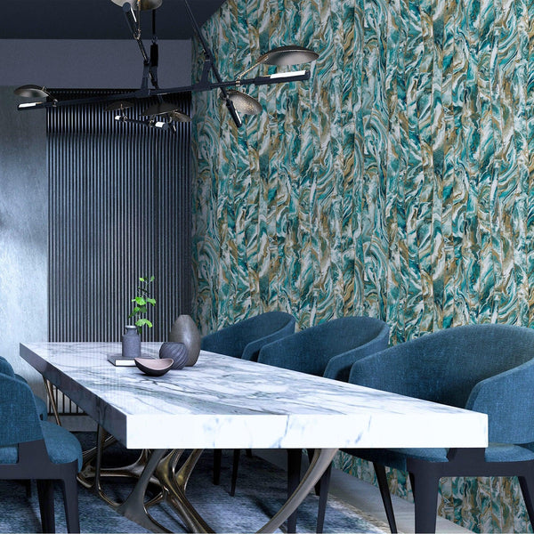 Blue Marble Embossed Wallpaper, Marbled Pattern Striped Stone Effect Modern Wallcovering, Washable - Adawall Wallpaper - Registered Trade Accounts Only, Wallpaper Wholesale Account - 1201-4 - Adawall Wholesale - Wallpaper Wholesaler