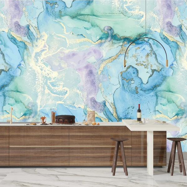 Blue Marble, Purple Ink Wallpaper, Gold Abstract Mural, Oversized Custom Size Wall Art, Non - Woven, Non - Adhesive, Modern Wall Paper, Removable - Adawall Wallpaper - Registered Trade Accounts Only, Wallpaper Wholesale Account - W77914 - Adawall Wholesale - Wallpaper Wholesaler