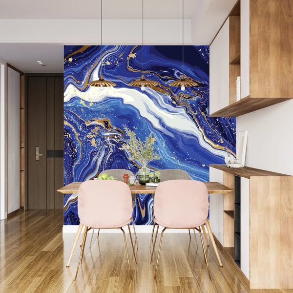 Blue Marble Wallpaper, Gold Abstract Mural, Oversized Custom Size Wall Art, Non - Woven, Non - Adhesive, Modern Wall Paper, Removable - Adawall Wallpaper - Registered Trade Accounts Only, Wallpaper Wholesale Account - W77913 - Adawall Wholesale - Wallpaper Wholesaler