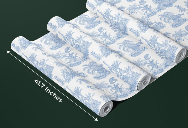 Blue Toile Jungle Wallpaper, African Animals Mural, Oversized Custom Size Wall Art, Non - Woven, Non - Adhesive, Modern Wall Paper, Removable - Adawall Wallpaper - Registered Trade Accounts Only, Wallpaper Wholesale Account - W77543 - Adawall Wholesale - Wallpaper Wholesaler