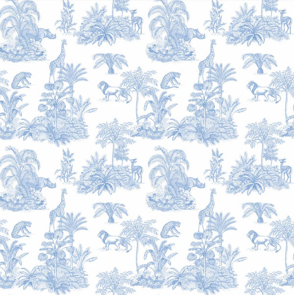 Blue Toile Jungle Wallpaper, African Animals Mural, Oversized Custom Size Wall Art, Non - Woven, Non - Adhesive, Modern Wall Paper, Removable - Adawall Wallpaper - Registered Trade Accounts Only, Wallpaper Wholesale Account - W77543 - Adawall Wholesale - Wallpaper Wholesaler