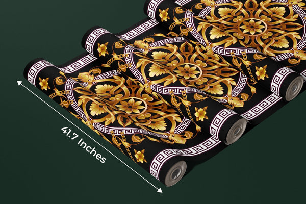 Border with Golden Baroque Wallpaper, Black Background Mural, Oversized Custom Size Wall Art, Non - Woven, Non - Adhesive, Modern Wall Paper, Removable - Adawall Wallpaper - Registered Trade Accounts Only, Wallpaper Wholesale Account - W77692 - Adawall Wholesale - Wallpaper Wholesaler