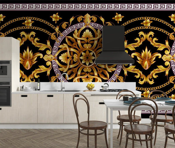 Border with Golden Baroque Wallpaper, Black Background Mural, Oversized Custom Size Wall Art, Non - Woven, Non - Adhesive, Modern Wall Paper, Removable - Adawall Wallpaper - Registered Trade Accounts Only, Wallpaper Wholesale Account - W77692 - Adawall Wholesale - Wallpaper Wholesaler