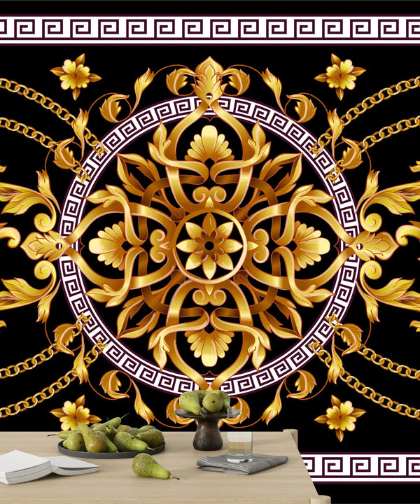 Border with Golden Baroque Wallpaper, Black Background Mural, Oversized Custom Size Wall Art, Non - Woven, Non - Adhesive, Modern Wall Paper, Removable - Adawall Wallpaper - Registered Trade Accounts Only, Wallpaper Wholesale Account - W77692 - Adawall Wholesale - Wallpaper Wholesaler